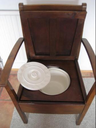 Image 8 of Antique Oak Commode Chair with China Pot & Lid