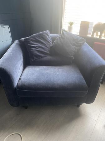 Image 2 of DFS dame/navy 3 seater sofa and matching cuddle armchair
