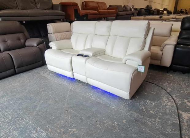 Image 13 of La-z-boy Empire white leather power Recliner Sofa