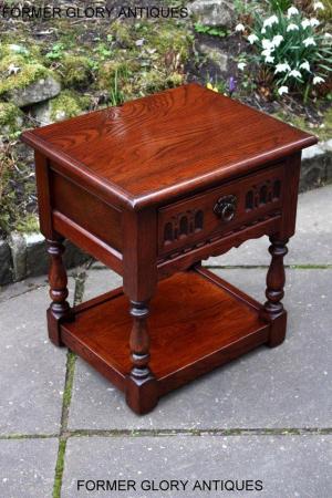 Image 81 of AN OLD CHARM TUDOR BROWN CARVED OAK BEDSIDE PHONE LAMP TABLE