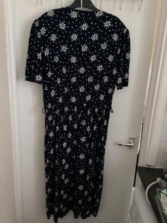 Image 3 of M & S Vintage Navy Blue Tea Dress with White Collar Size 16