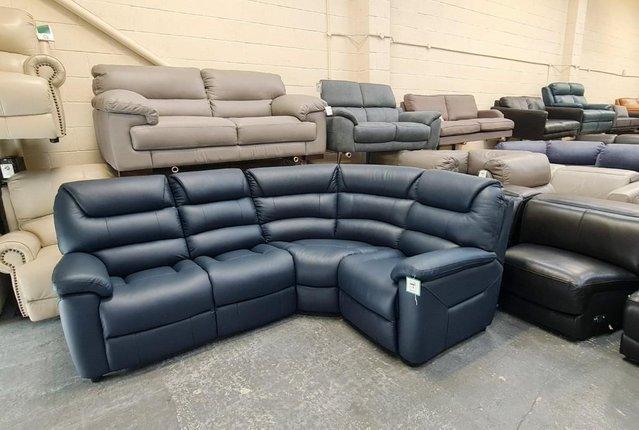Image 1 of New La-z-Boy Staten blue leather corner sofa