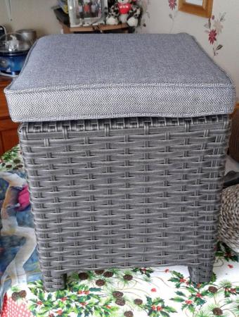 Image 2 of NEW Rattan Footstool Wicker Ottoman with Padded Seat