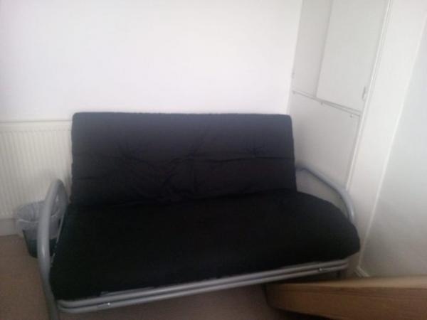Image 1 of Black sofa bed sleeps 2 excellent condition