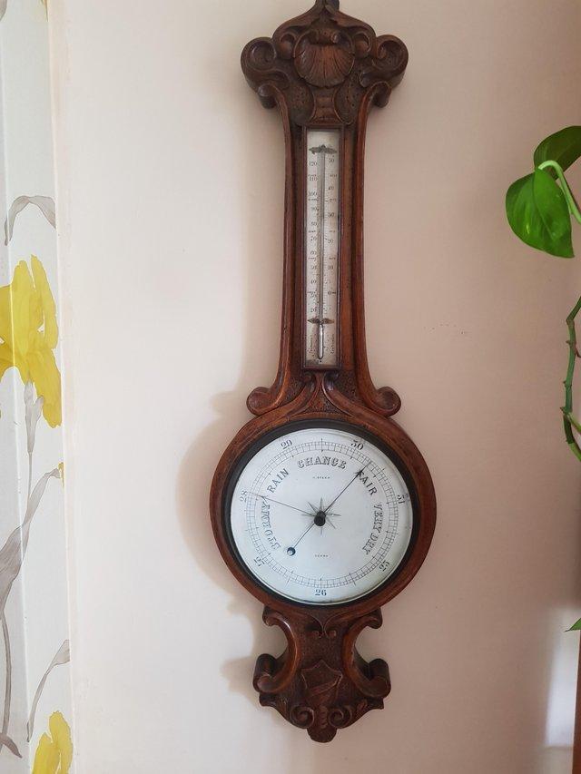 Preview of the first image of Antique banjo barometer thermometer H steer derby.