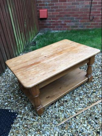 Image 2 of Pine Coffee Table with Shelf - Needs Restoring