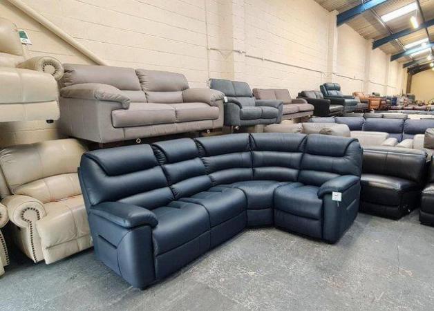 Image 6 of New La-z-Boy Staten blue leather corner sofa