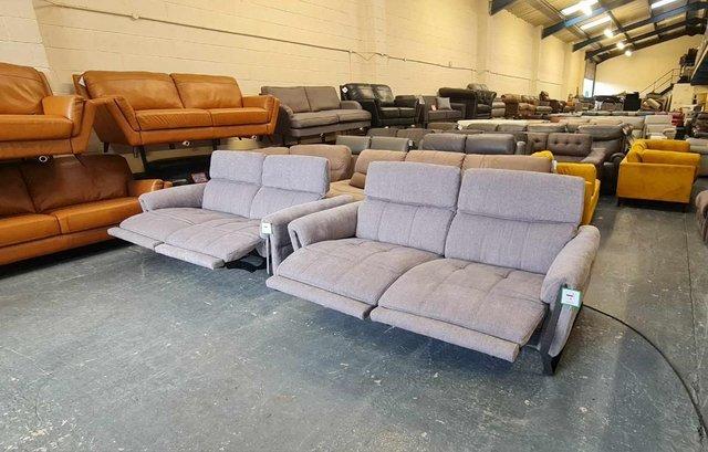 Image 10 of Packham grey fabric electric recliner pair of 3 seater sofas