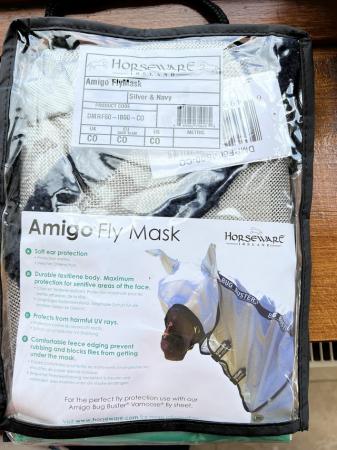 Image 1 of Fly mask. Cob size navy/silver.