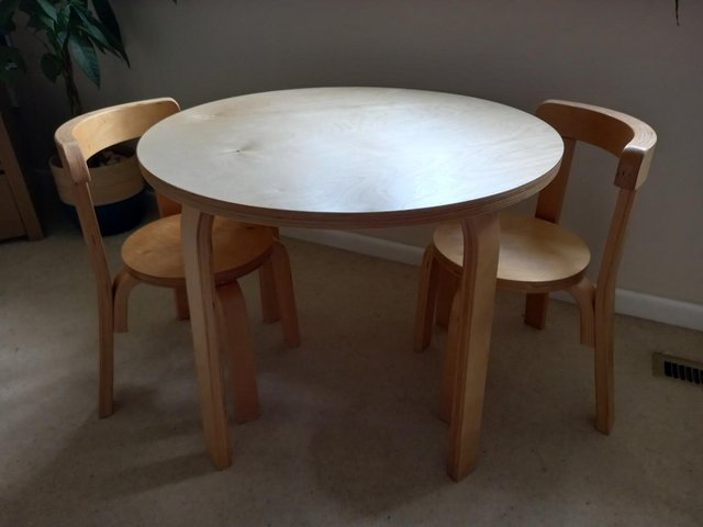 Preview of the first image of Children's Wooden Play Craft Round Table with 2 Chairs - VGC.