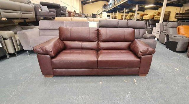 Image 2 of Oak Furniture Land Turin brown leather 3 seater sofa