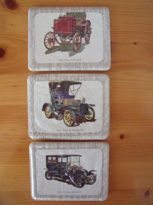 Preview of the first image of 3 vintage kitsch plastic coasters - vintage cars Panhard etc.