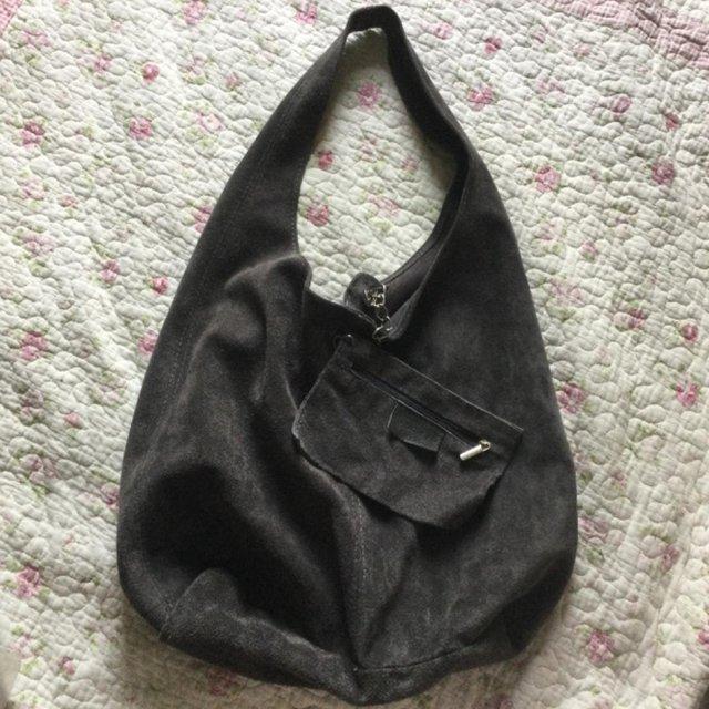 Preview of the first image of BORSE IN PELLE Dark Grey Suede Leather LARGE Slouch Hobo Bag.