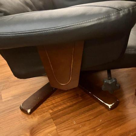 Image 1 of Black Faux Leather Executive Lounge Chair with Footstool