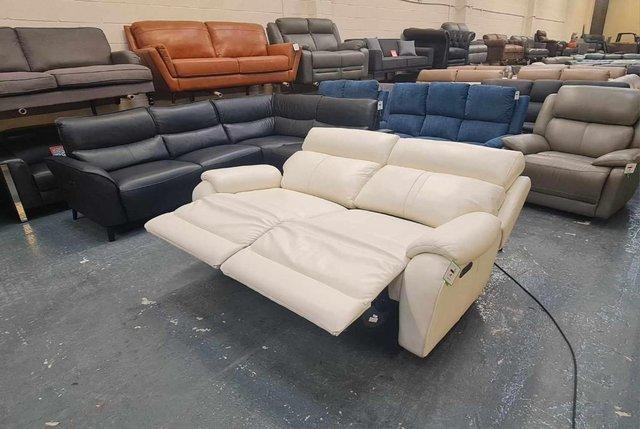 Image 9 of La-z-boy off white leather electric recliner 3 seater sofa