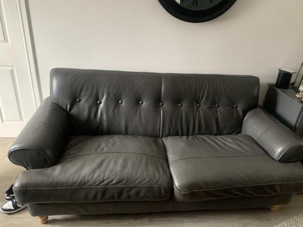 Image 1 of Dfs leather grey 3x2 and puffet