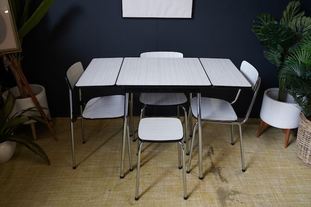 Preview of the first image of Mid C. Belgium TAVO Dining Set Chairs / Stool 1950s Formica.