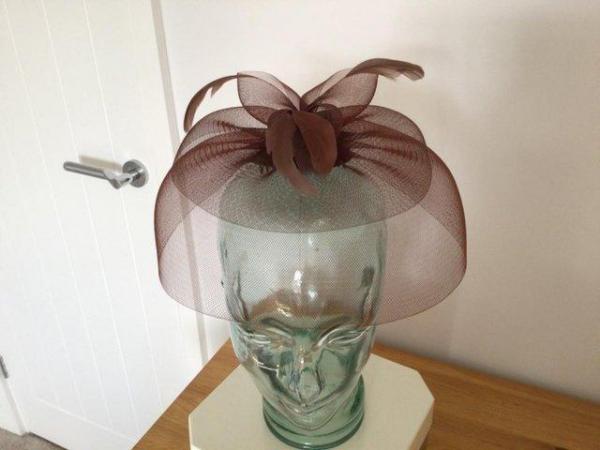 Image 2 of Taupe/Brown fascinator with feathers