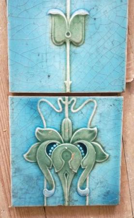 Image 3 of ORIGINAL ANTIQUE Fire Place Hearth Art Nouveau Tiles Set x 8