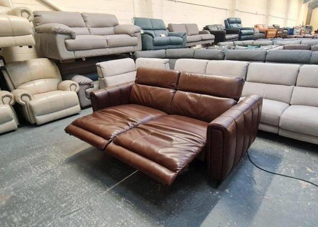 Image 6 of Vita brown leather electric recliner 3 seater sofa