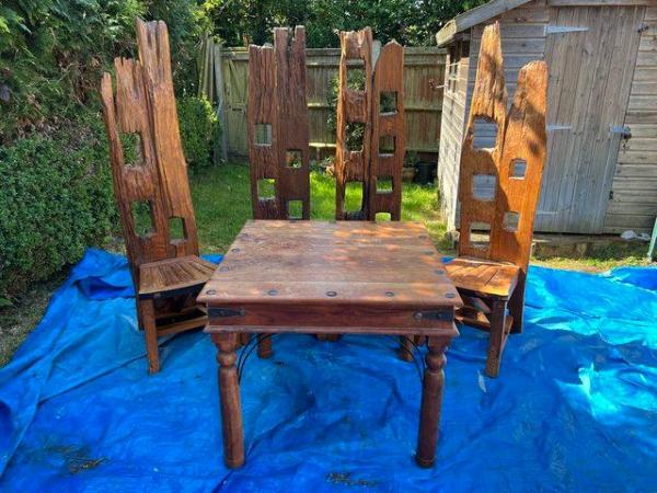 Image 1 of Unique driftwood dining chairs and metal studded table