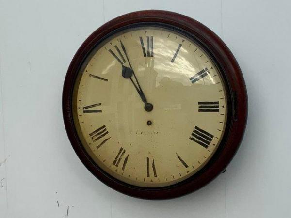 Image 1 of Fusee wall clock convex glass mahogany case Georgian