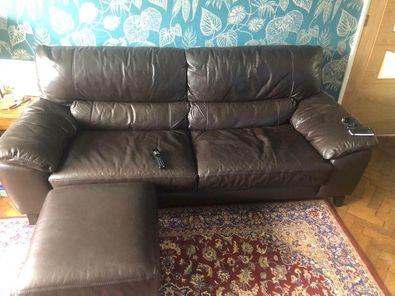 Image 2 of Brown Leather 3-seater Sofa