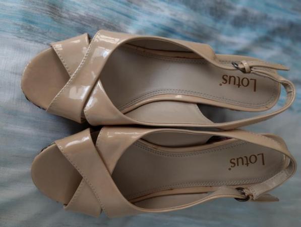 Image 2 of Trendy Patent Sling-Back and Peep Toe Wedge Sandals by Lotus