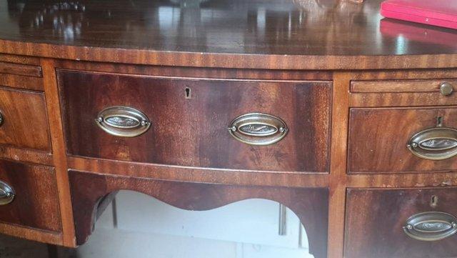 Image 7 of Antique Georgian Mahogany Desk/Sideboard with 5 Drawers