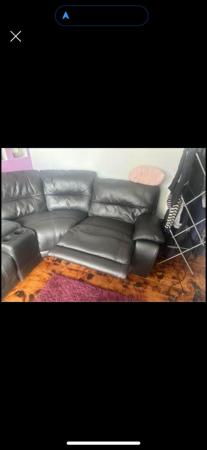 Image 2 of Black pleather corner reclining sofa