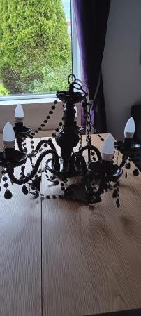 Image 2 of Black 5 arm chandelier with bulbs