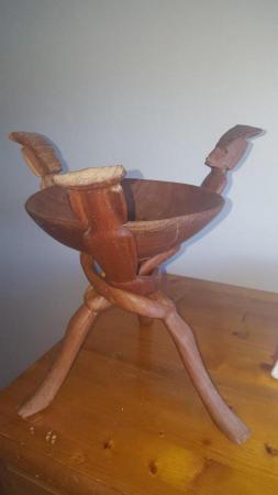 Image 1 of Carved African wooden bowl and stand