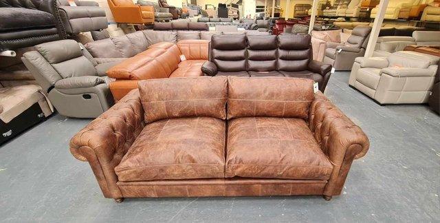 Image 5 of Vintage brown leather 3 seater chesterfield sofa