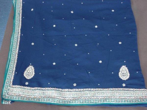 Image 3 of Indian navy blue and green saree