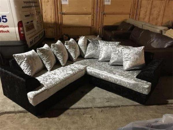 Image 1 of Ferguson corner sofa in black/silver crushed velvet