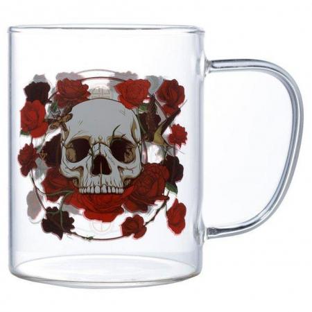 Image 1 of Glass Mug - Skulls & Roses.  Free uk postage