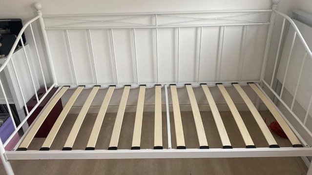 Image 2 of Metal child’s daybed with John Lewis nonslip mattress.