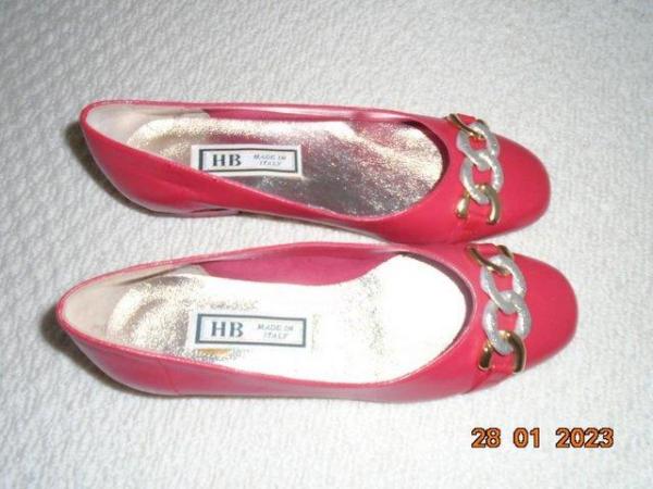 Image 1 of HB brand new and unworn red leather low heeled pumps