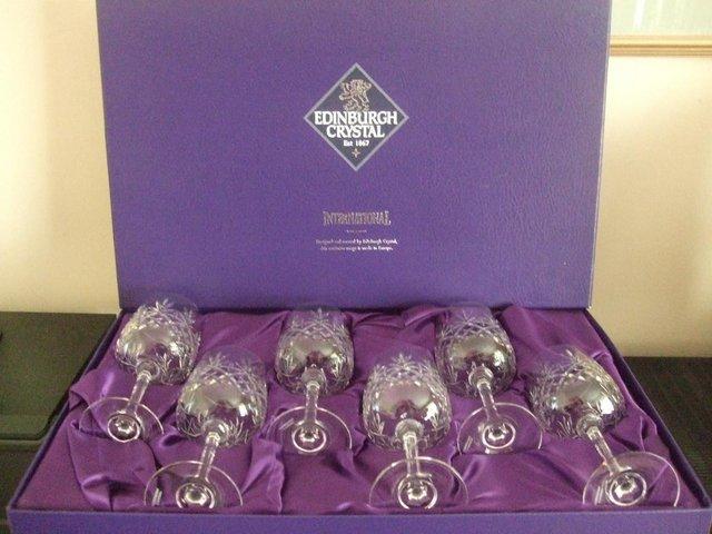 Preview of the first image of Edinburgh Crystal 'Berkeley' Goblets x 6.