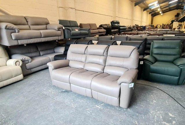 Image 3 of La-z-boy Staten grey leather electric 3 seater sofa