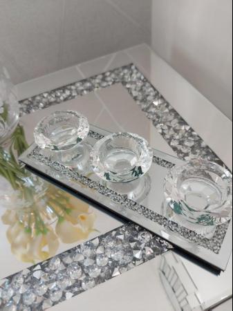 Image 2 of Side Table and Tea Light Holder (Mirror Crushed Diamond)