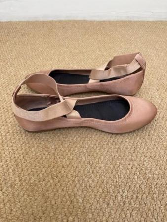 Image 2 of M&S Pink satin pumps with elasticated crossover detail UK 8