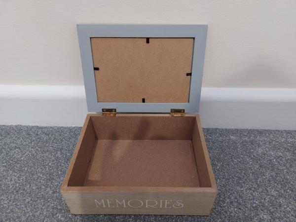 Image 1 of Wooden memory box with photo lid- never used