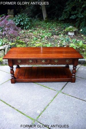 Image 5 of TAYLOR & Co STRESSED OAK THREE DRAWER POTBOARD COFFEE TABLE