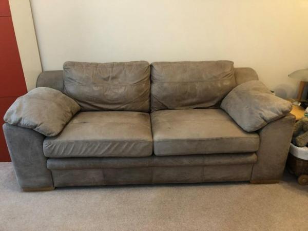 Image 3 of 4 Seater Beige Leather Sofa