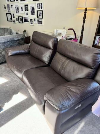 Image 1 of x2 Brown Leather Electric Recliner Sofas