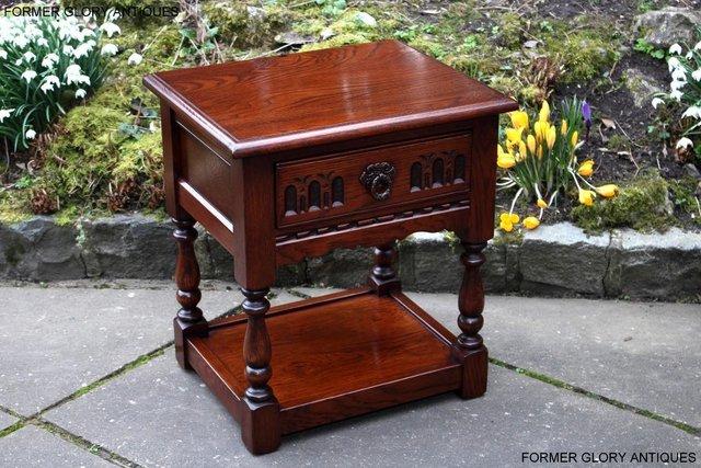 Image 25 of AN OLD CHARM TUDOR BROWN CARVED OAK BEDSIDE PHONE LAMP TABLE