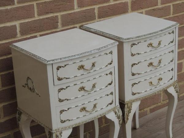 Image 2 of Pair of French Tall Bedside Tables 3 drawers (UK Delivery)