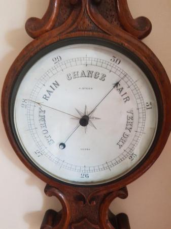 Image 3 of Antique banjo barometer thermometer H steer derby