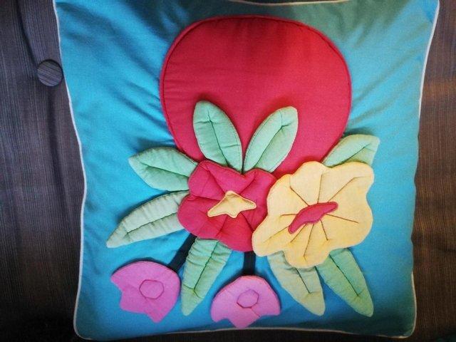 Preview of the first image of Lovely Padded Applique Cushion complete with inner pad.